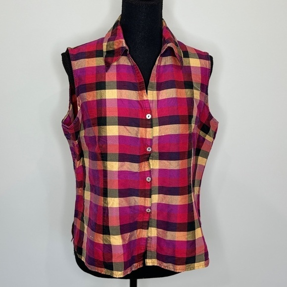 Robbie Bee 100% Silk Sleeveless Collared Button Up (Sz 14) - Picture 2 of 8